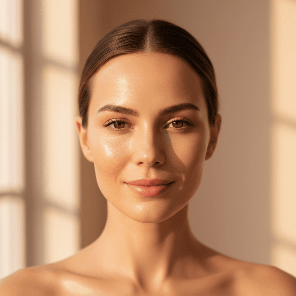 Resultado facial radiante después de tratamiento de medicina estética