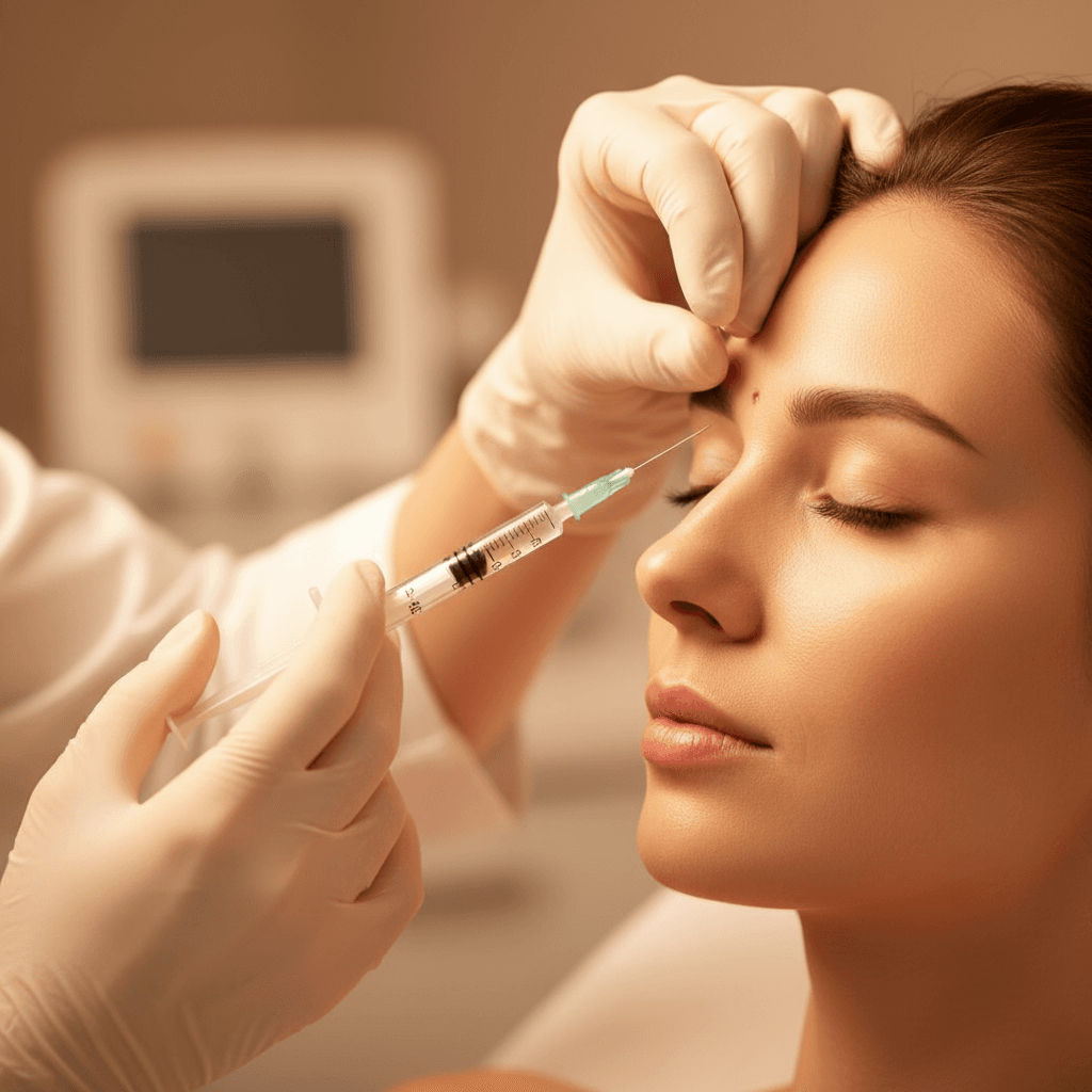 Inyección de toxina botulínica de precisión en clínica estética